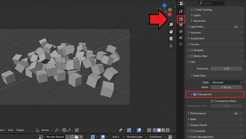 enable transparent in render properties