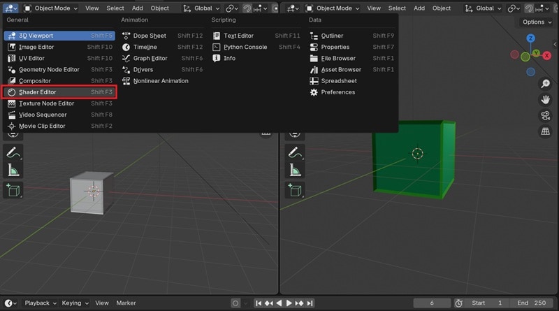 open shader editor in blender