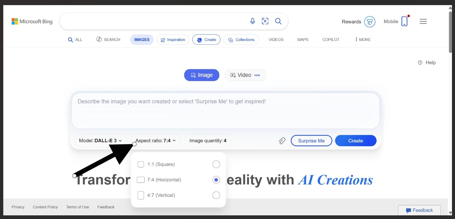 aspect ratio for bing