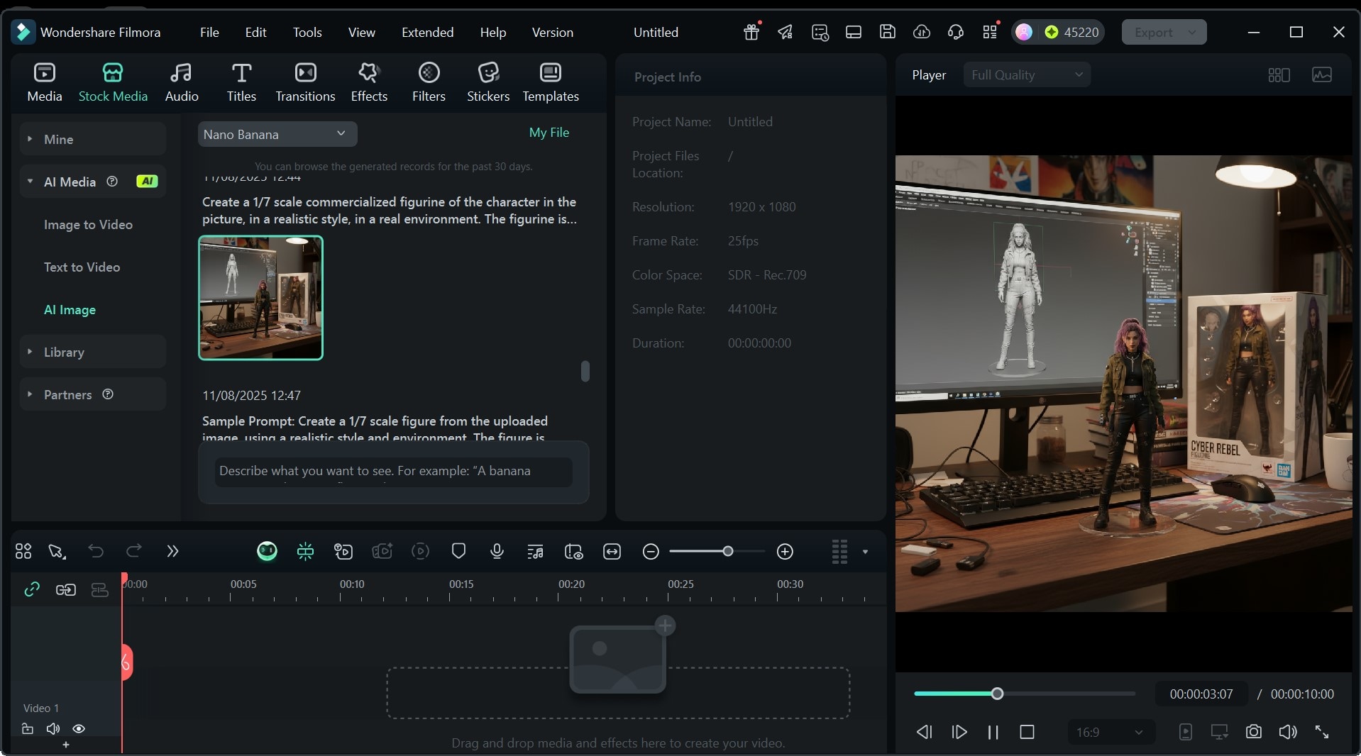 filmora nano banana interface