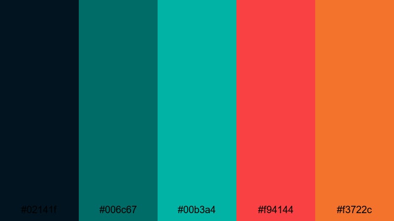 blockbuster teal and crimson blue green red color palette with hex codes