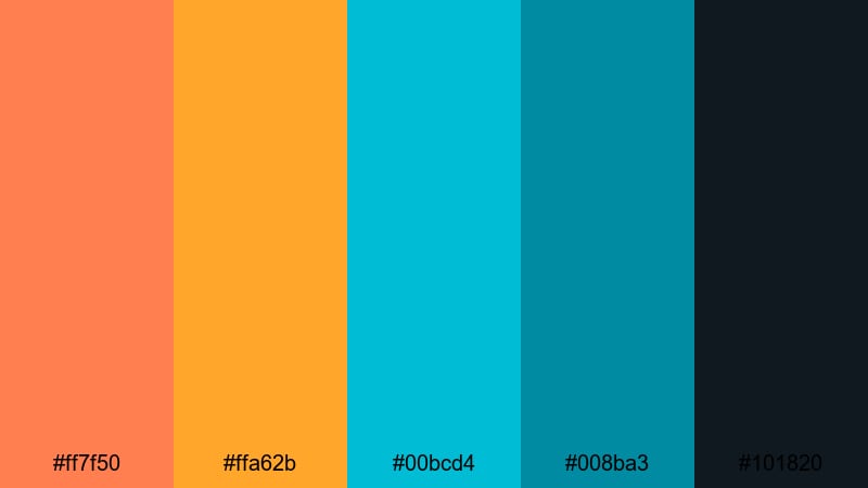 blockbuster teal and tangerine orange cyan color palette with hex codes