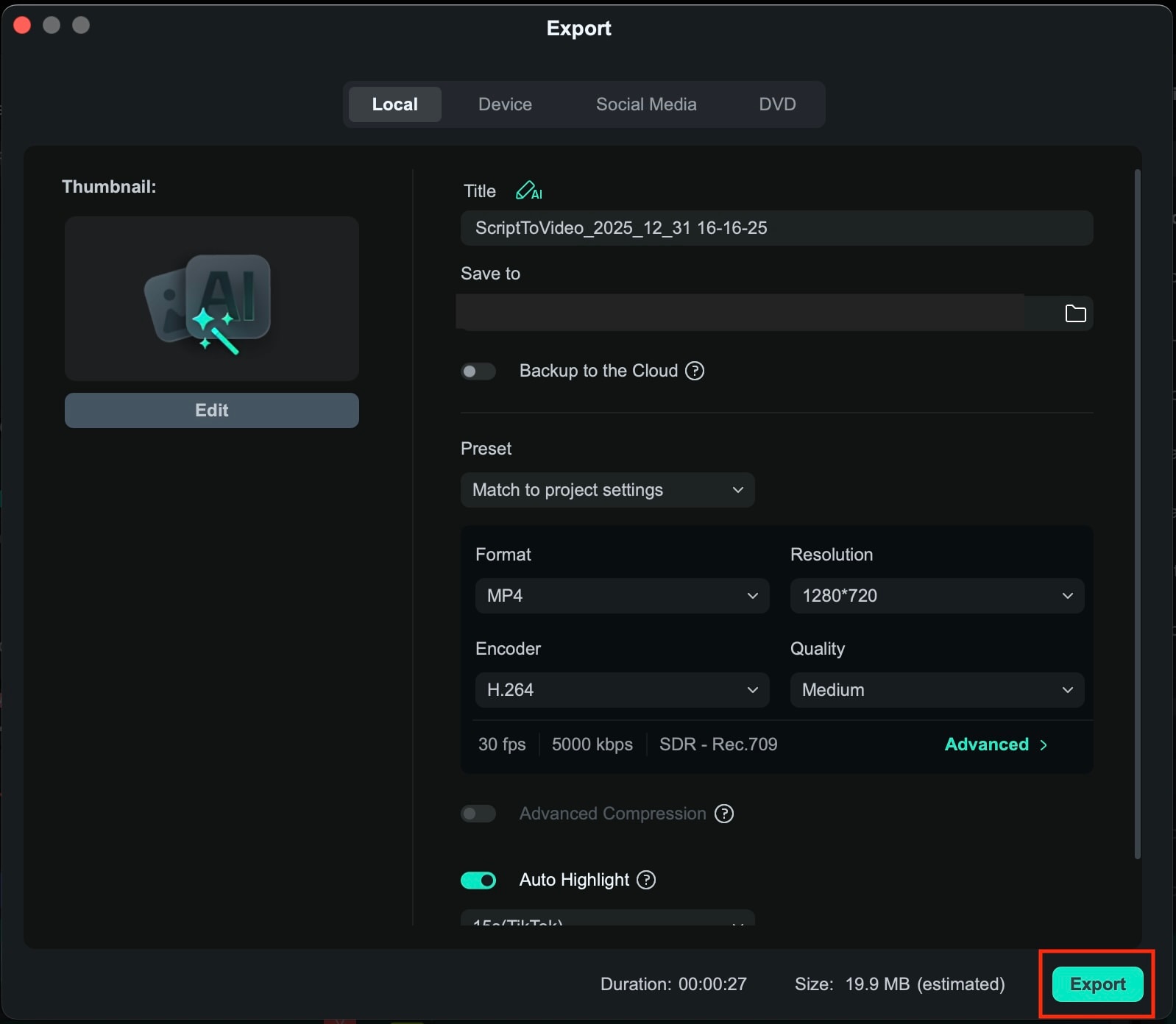 export du résultat blog vers vidéo