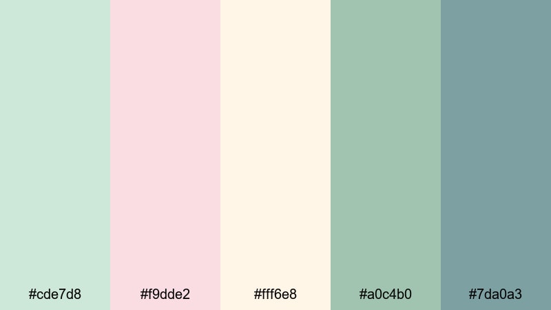 blossom garden whisper pastel green color palette with hex codes