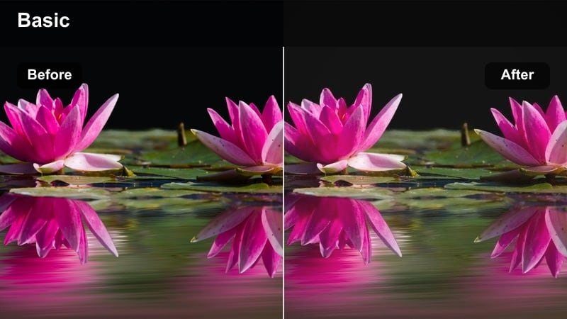 Cool blue hour lakeside scene with reflections on the water