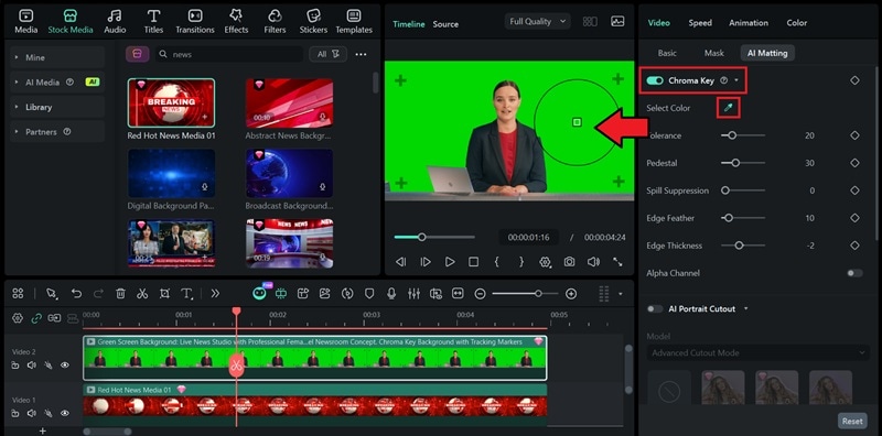 enable chroma key and select color