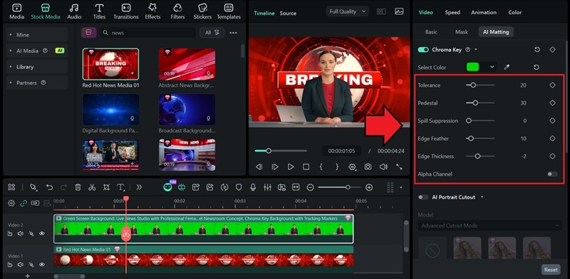 adjust the chroma key settings