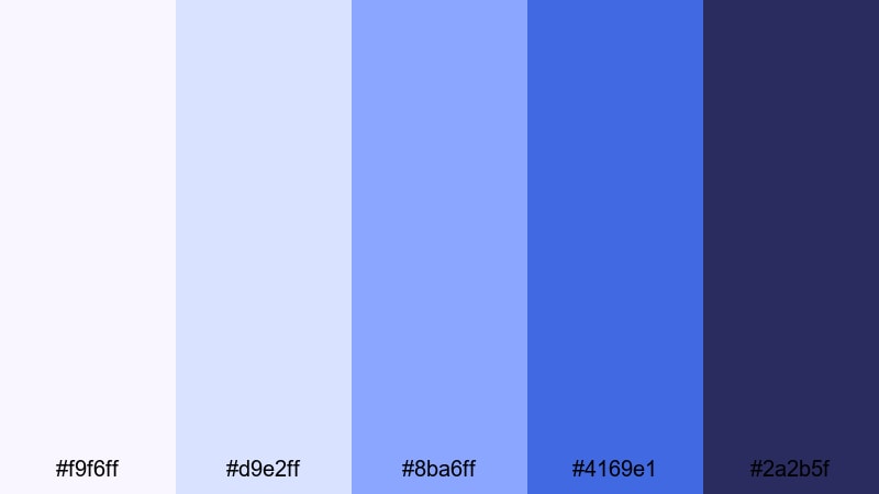 bluebell storybook glow royal blue color palette with hex codes