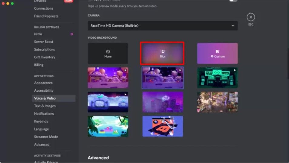 blur the webcam background in discord