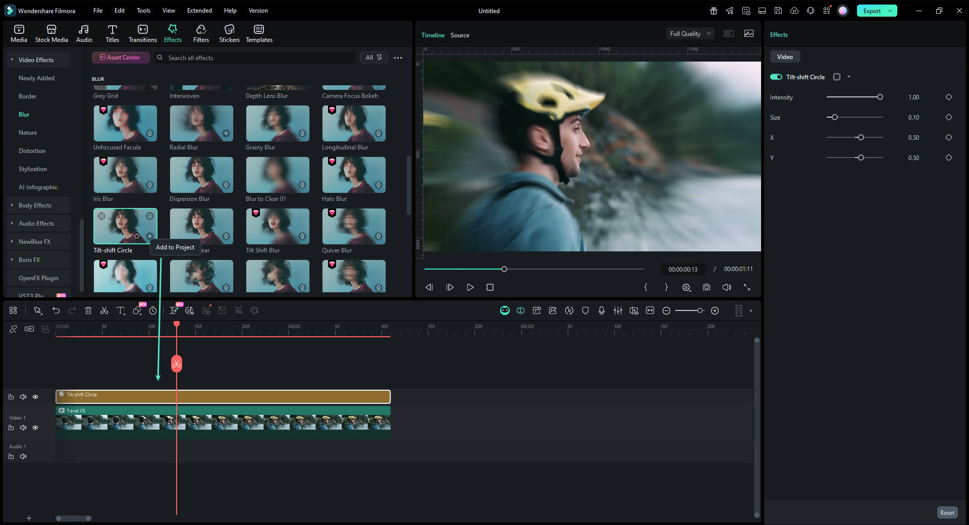 Filmora Tilt-Shift Circle effect