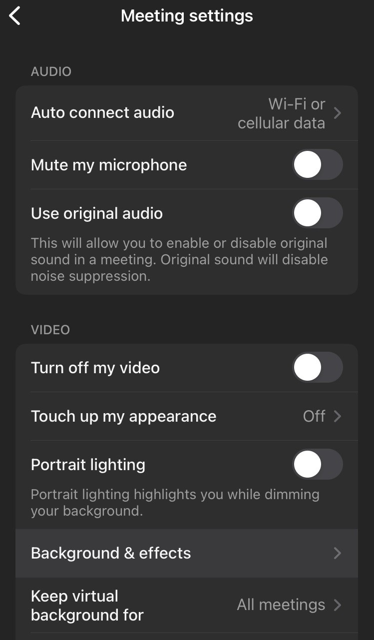 zoom background mobile settings