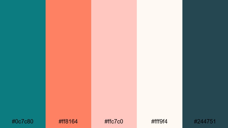 blush current harmony teal coral color palette with hex codes