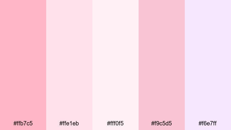 blush daydream bubble gum color palette with hex codes