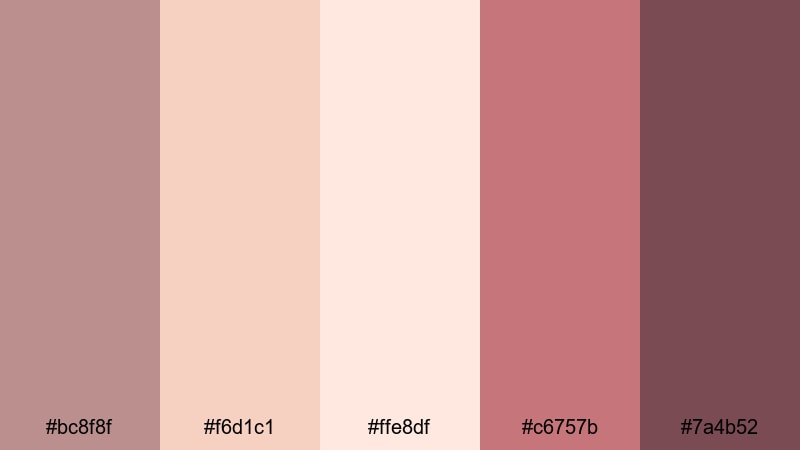 blush evening glow rosy brown color palette with hex codes