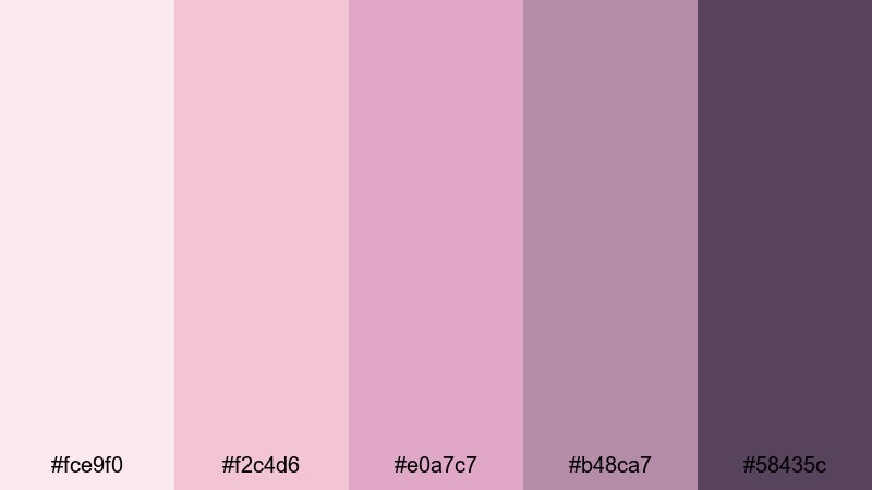 blush evening haze mauve pink color palette with hex codes