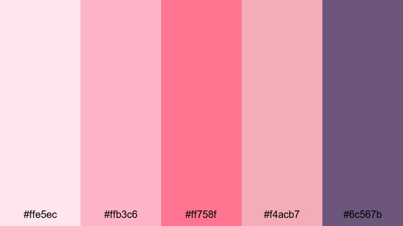 blush evening story red pink color palette with hex codes