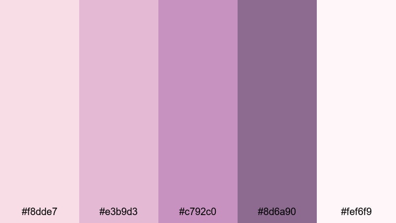 blush evening whisper mauve color palette with hex codes
