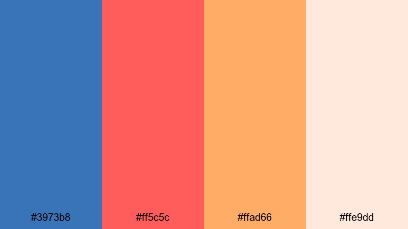 blush harbor dawn blue red orange color palette with hex codes