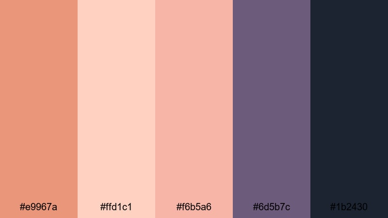 blush harbor dusk dark salmon color palette with hex codes