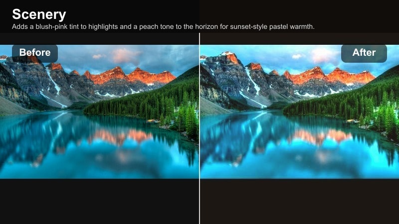 Warm pastel blush tones across a seaside horizon at sunset