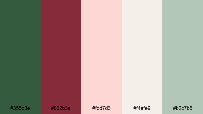 blush ivy evening green burgundy color palette with hex codes