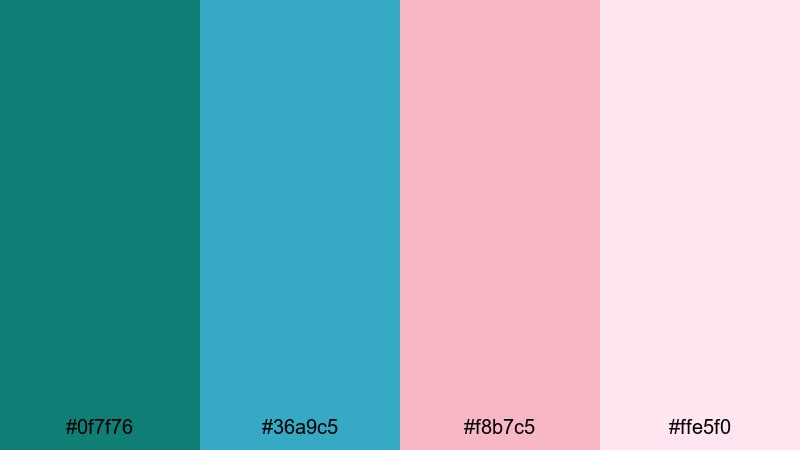 blush lagoon harmony green blue pink color palette with hex codes