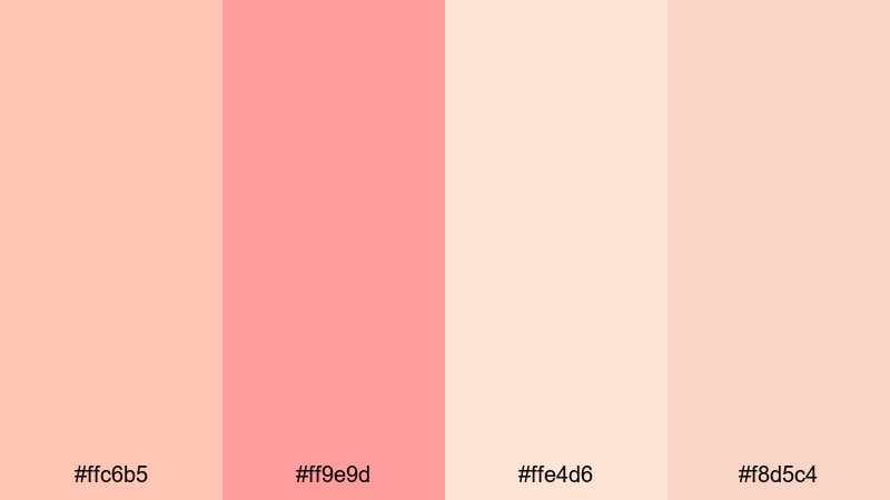 blush morning glow peach pink color palette with hex codes