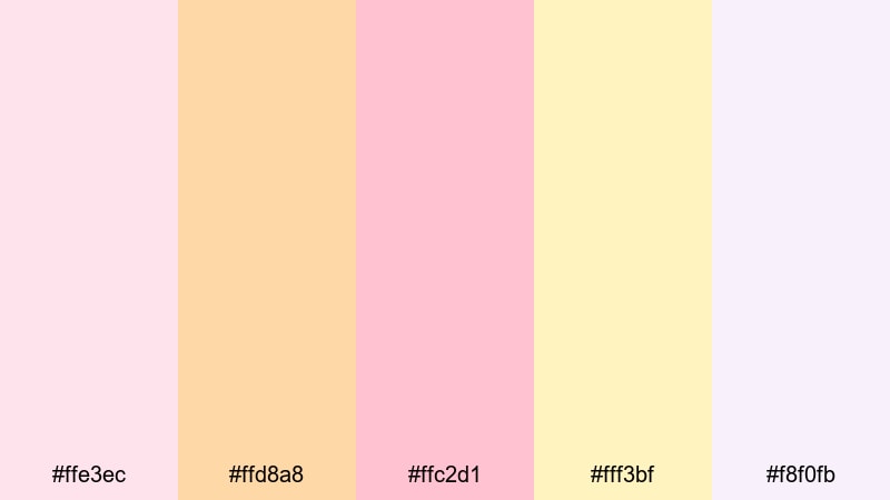 blush morning glow yellow pink color palette with hex codes