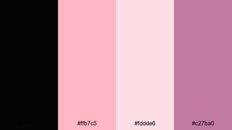 blush noir whisper black pink color palette with hex codes