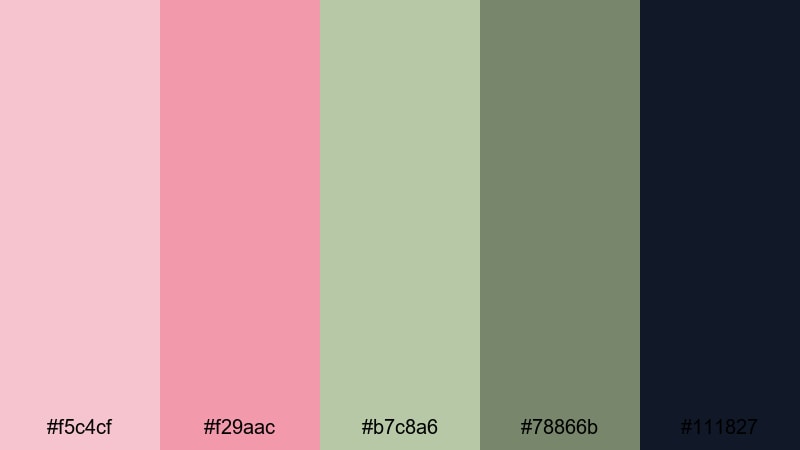 blush olive minimal pink green color palette with hex codes