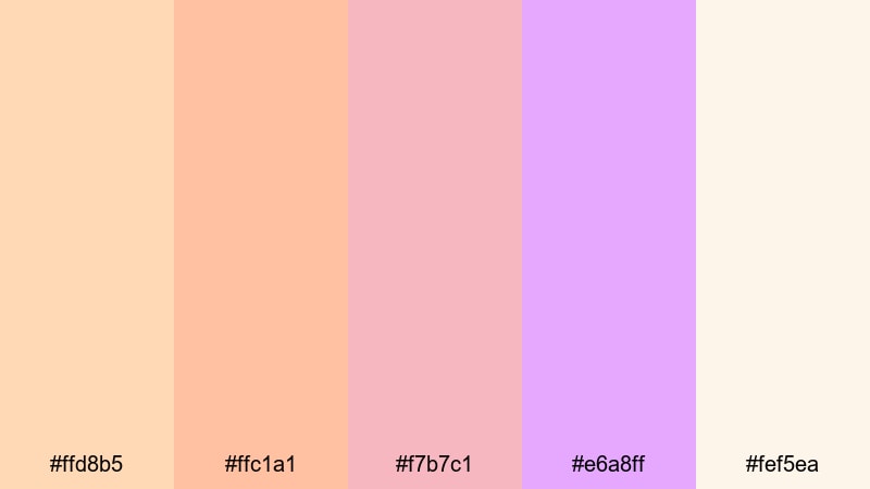 blush peach whisper peach yellow color palette with hex codes
