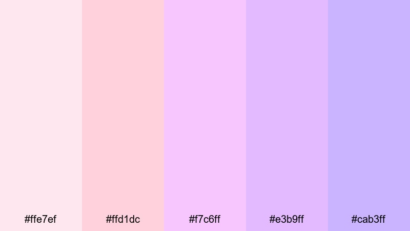 blush petal whisper pastel pink purple color palette with hex codes