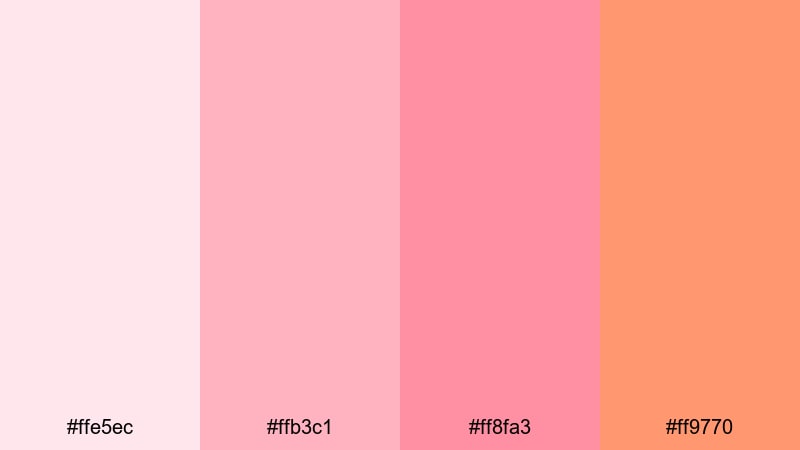 blush sunrise glow pink red orange color palette with hex codes
