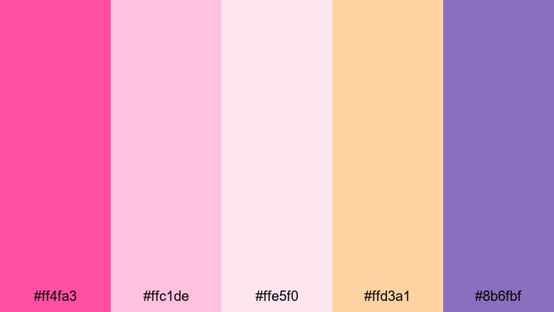blush sunrise whispers fuchsia pink color palette with hex codes