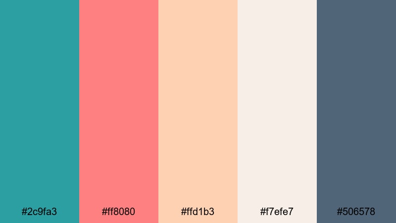 blush tide serenity teal red color palette with hex codes
