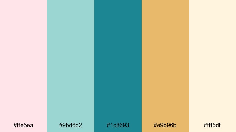 blush tides and gilded shells teal gold color palette with hex codes