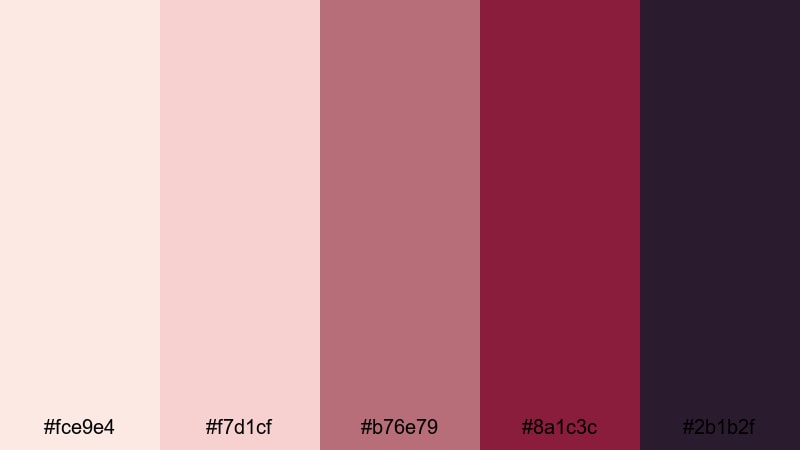 blush velvet evening rose gold burgundy color palette with hex codes