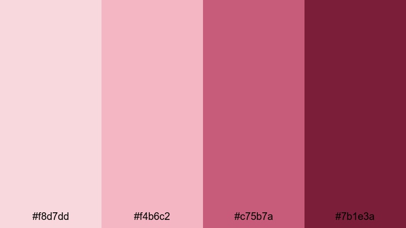 blush velvet romance pink maroon color palette with hex codes