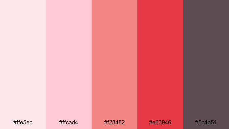 blush velvet romance ruby color palette with hex codes