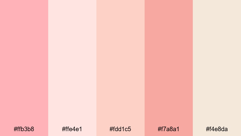 blushing dawn harmony salmon pink color palette with hex codes