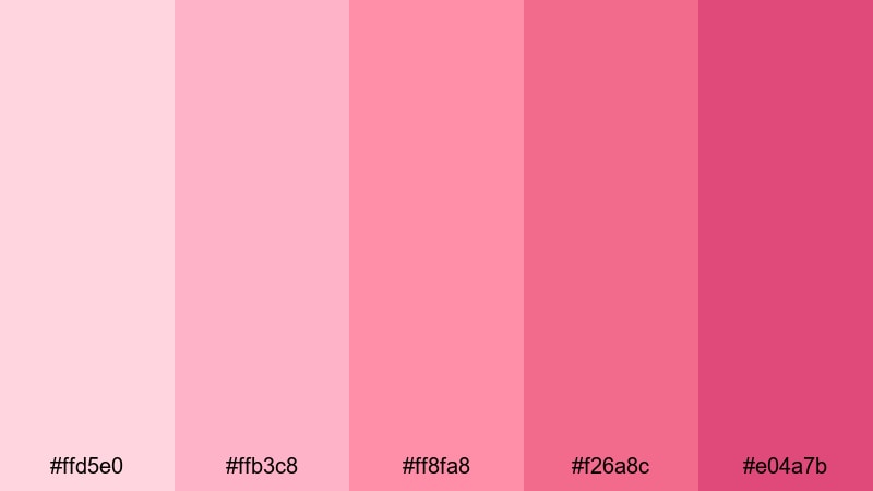 blushing evening sky pink color palette with hex codes