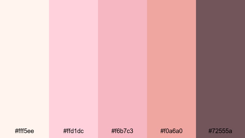 blushing tidal dawn seashell color palette with hex codes