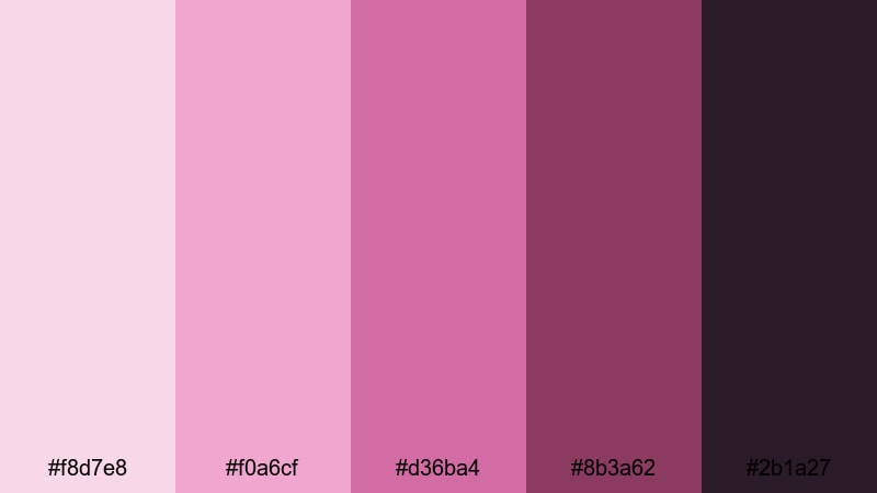 blushing twilight glow red violet color palette with hex codes