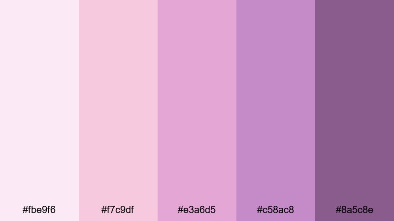 blushing twilight haze pink lavender color palette with hex codes