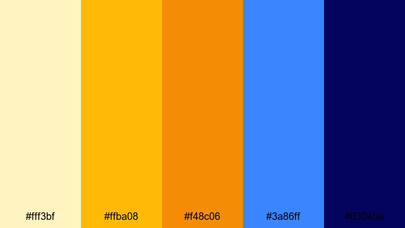 bold title overlay yellow orange blue color palette with hex codes