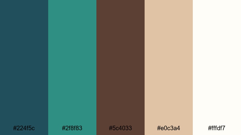 boutique brand heritage blue green brown color palette with hex codes