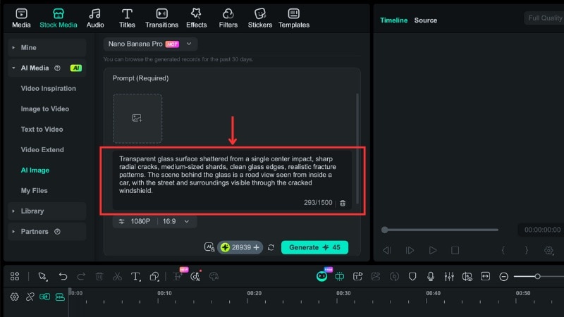 saisir un prompt de verre brisé