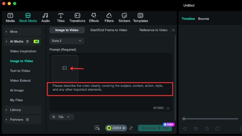 importer une image et saisir le prompt