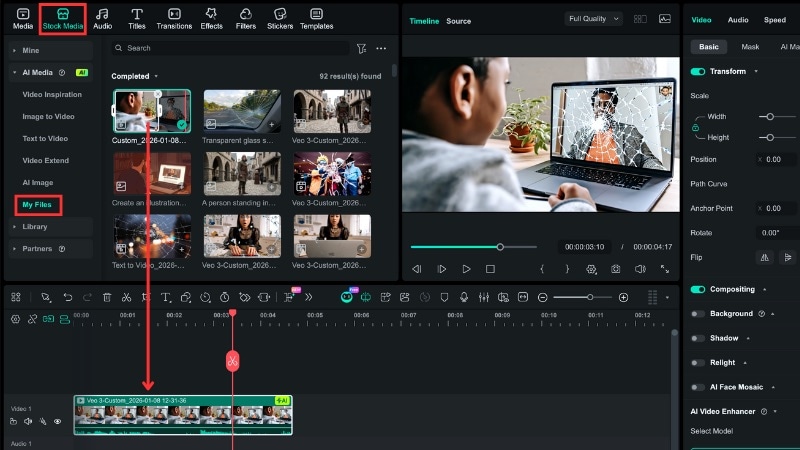 prévisualiser et ajouter le clip