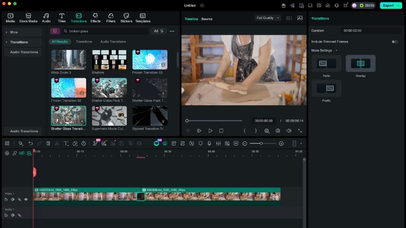 ajuster les paramètres de la transition verre brisé